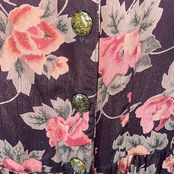 Pier 1 Passports Vintage Maxi Dress Size Medium Floral Brown Botanical Button Up - Picture 14 of 15